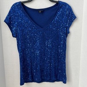 Women’s Express, Sequin V-Neck, Short Sleeve, T-Shirt, Royal Blue, Size M